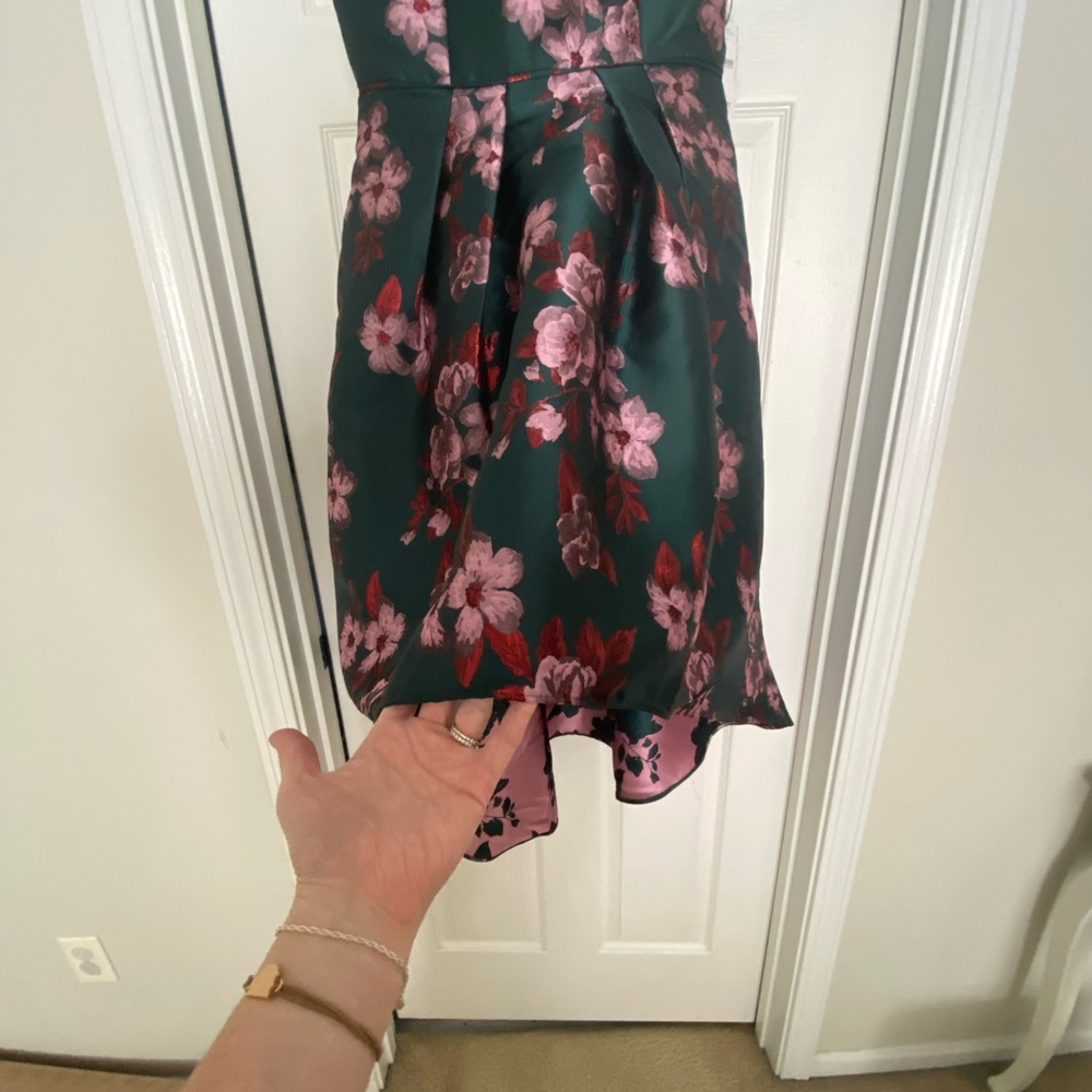 Floral High Low Dress in Green and Pink